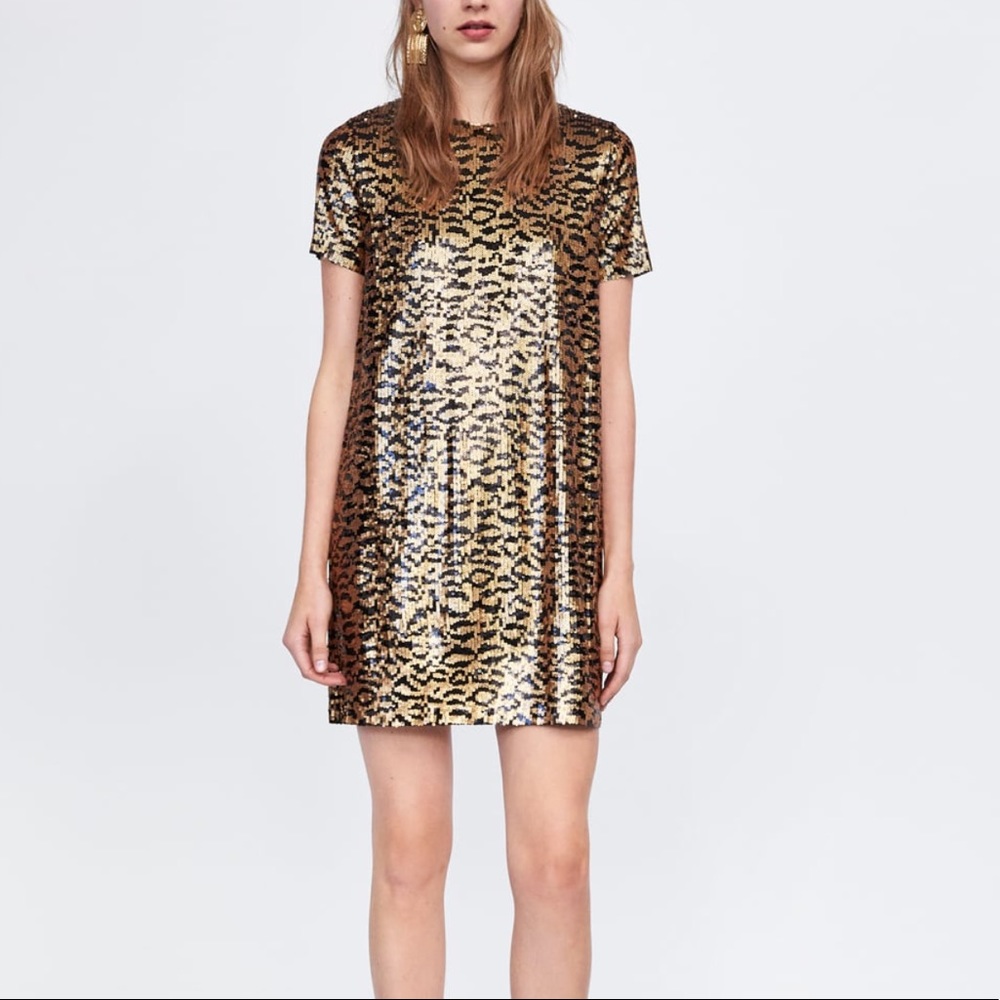 Zara | Animal Print Sequin Dress